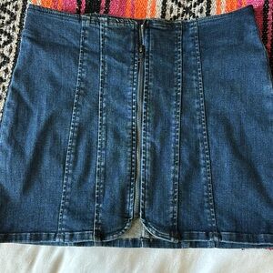 Free People zip up denim skirt.